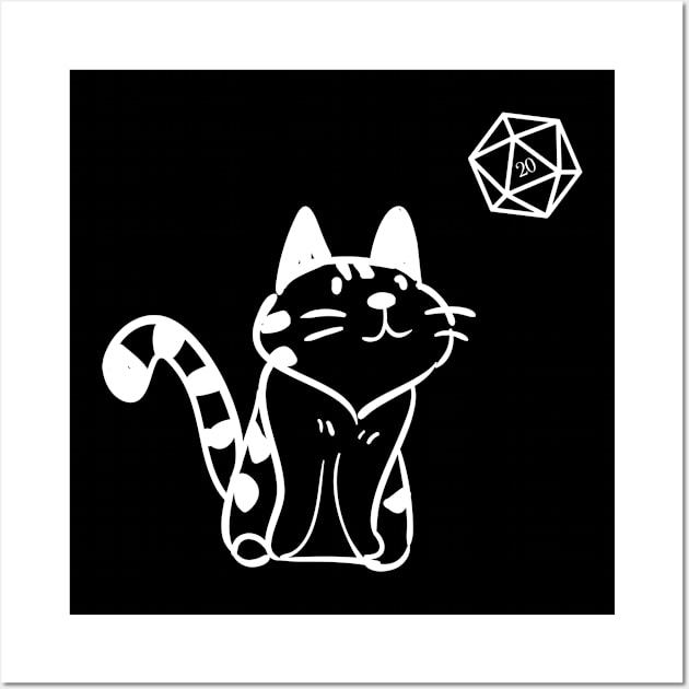 Cat Lover with D20 Dice TRPG Tabletop RPG Gaming Addict Wall Art by dungeonarmory